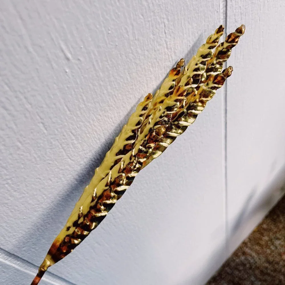 Brass Wall Art of Wheat Fronds. In the style of Curtis Jere, Mid Century Artist.